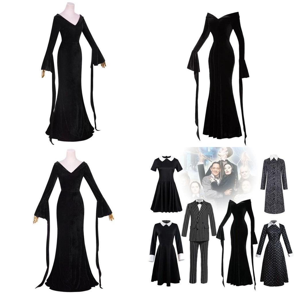 Wednesday Morticia Addams Dress Onepiece Cosplay Costumes For Adults Halloween Party