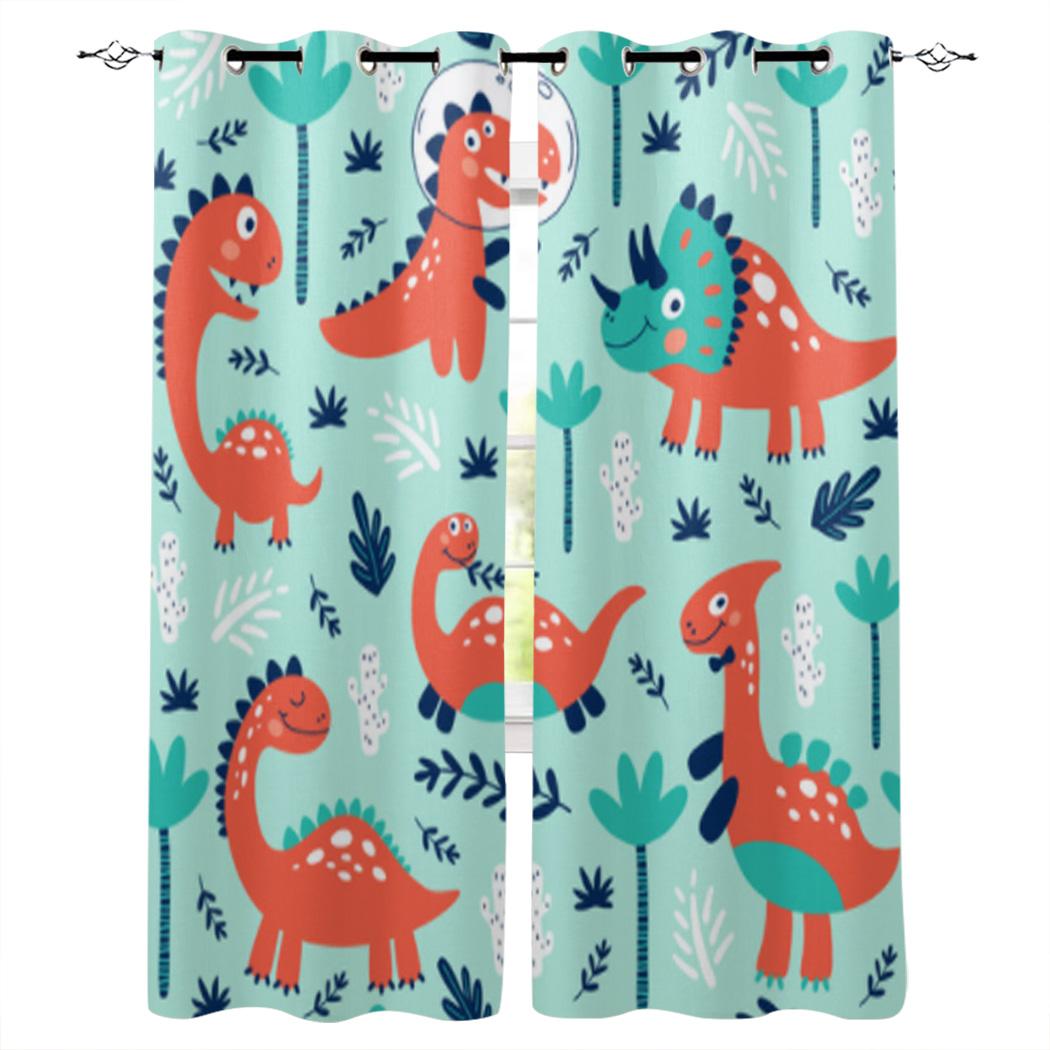 Шторы на окна с изображением динозавра в джунглях для гостиной — фото 11