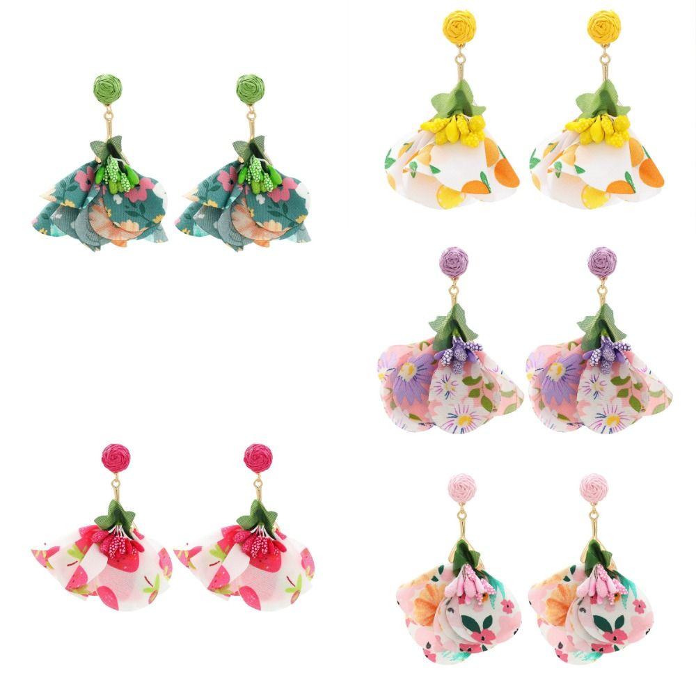 Exaggerated Beach Earrings Tassel Petals Stud Earrings Trendy Flower Dangle Earrings  Vacation