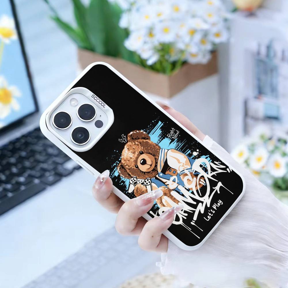HOT Colorful Graffiti Bear  Phone Case For iPhone17, 16,15,14,13,12 Pro Max white Candy Matte Shockproof Cover