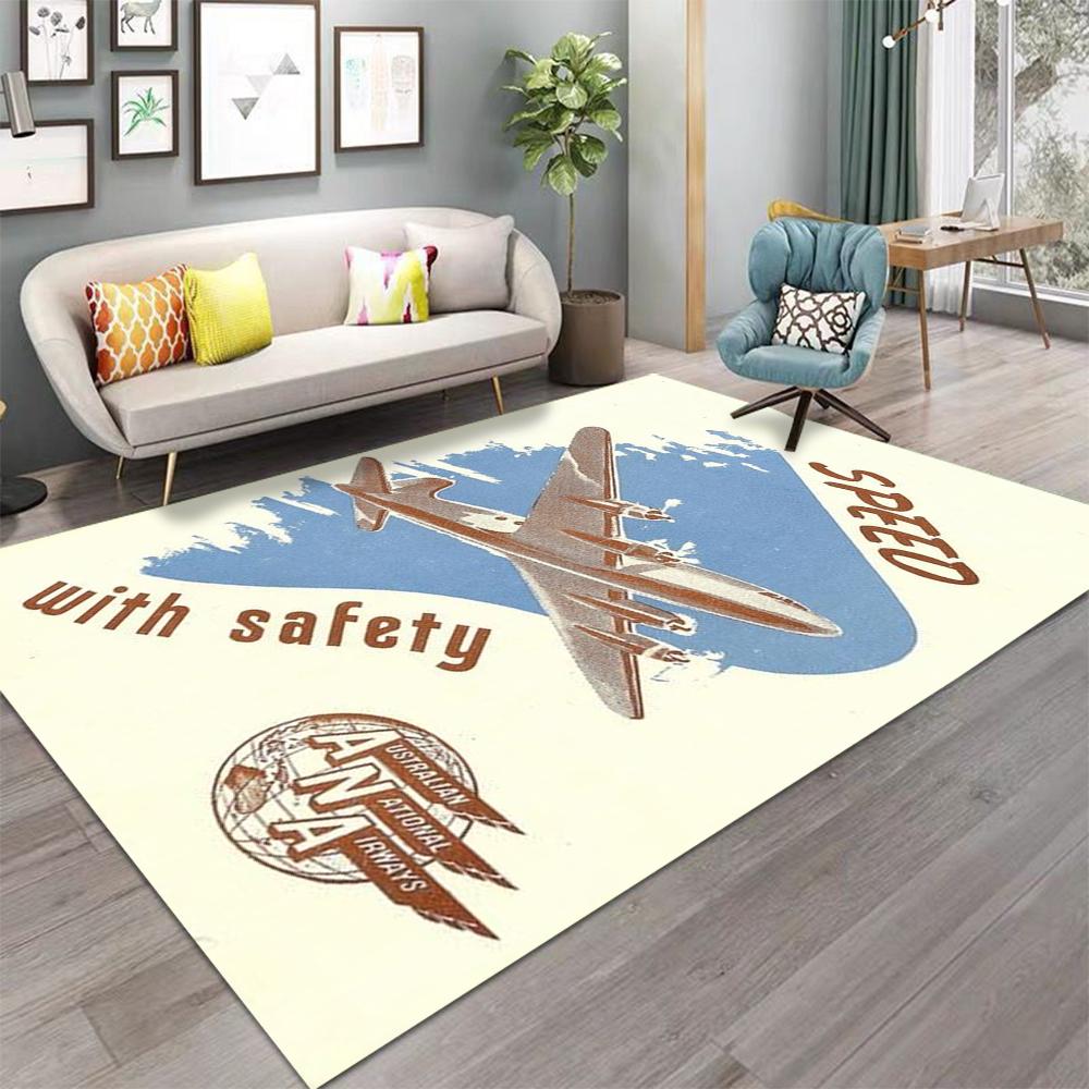 Vintage Flugzeug Teppich Retro Flieger Design Großer Teppich für Wohnzimmer Sofagarnitur Moderne Wohnkultur Bodenmatte