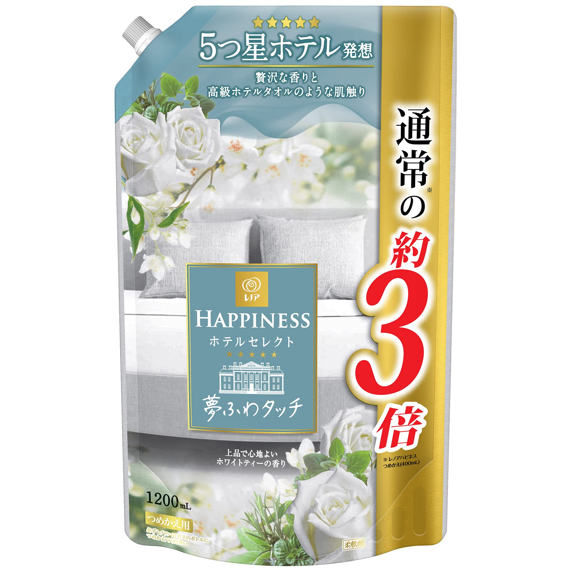 [Новинка] Lenor Happiness Dream Fuwa Touch Кондиционер для белья, вдохновленный 5-звездочным отелем, Элегантный и успокаивающий аромат белого чая, Рефилл, 1200 мл