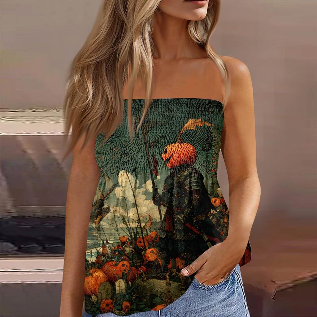 Summer Tube Tops For Women,Cute Sexy Off Shoulder Print Sleeveless T-Shirt