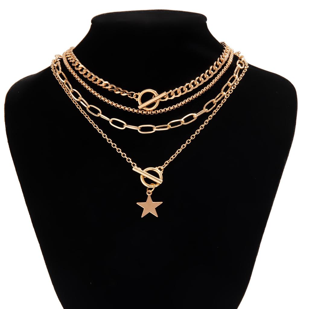 Personalized Pentagram Pendant Necklace Set, Punk Chain Ot Buckle Necklace