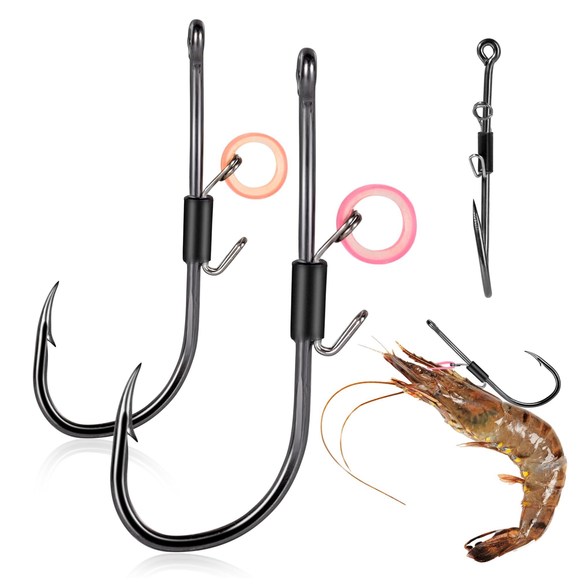9KM DWLIFE Live Shrimp Hook Set of 15 Live Shrimp Set of 15 (2/0, 3/0, 4/0)