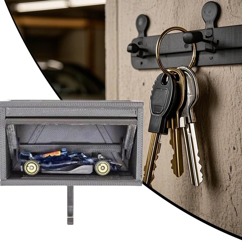 Schlüsselhalter für die Wand Holz Platzsparendes Schlüsselbrett Auto Garagenform Kleiderorganizer Haken mit Öffnungstür für Flur