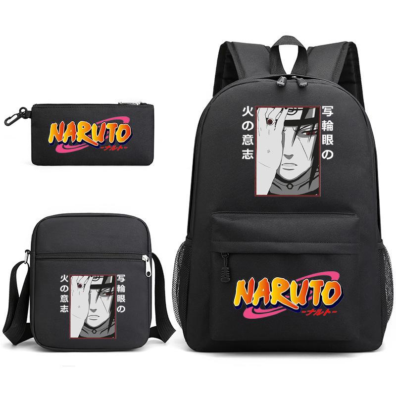 Naruto Starry Sky School Bag Three-Piece Shoulder Bag Pencil Case Anime Cartoon Backpack Male