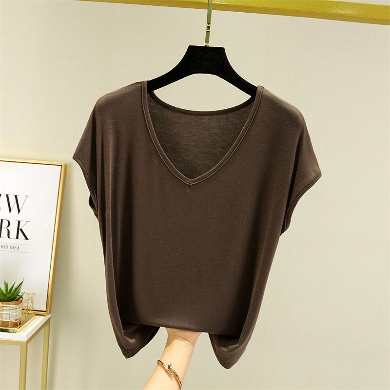 Women's Summer Solid Color Basic V-neck Sleeveless T-shirt Loose T-shirt Indoor and Outdoor Casual T-shirt