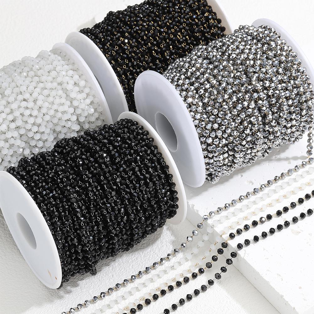 1meter Stone Stainless Steel Chain Black White Silver Color Crystal Beaded Chains for Necklace Bracelet Jewelry Making DIY