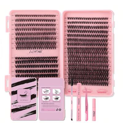 Kit de Extensão de Cílios 640 peças Aglomerados de Cílios Postiços 30D+40D+50D, Kit Individual DIY para Cílios 8-18mm com Conjunto de Ferramentas para Cílios