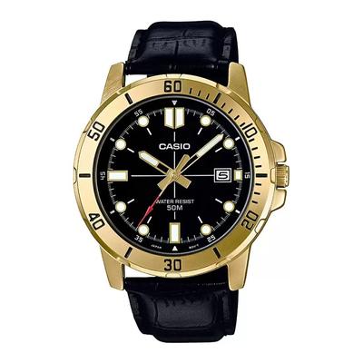 Men's Watch with a Black Leather Strap, Black Leather Men's Watch, Casio