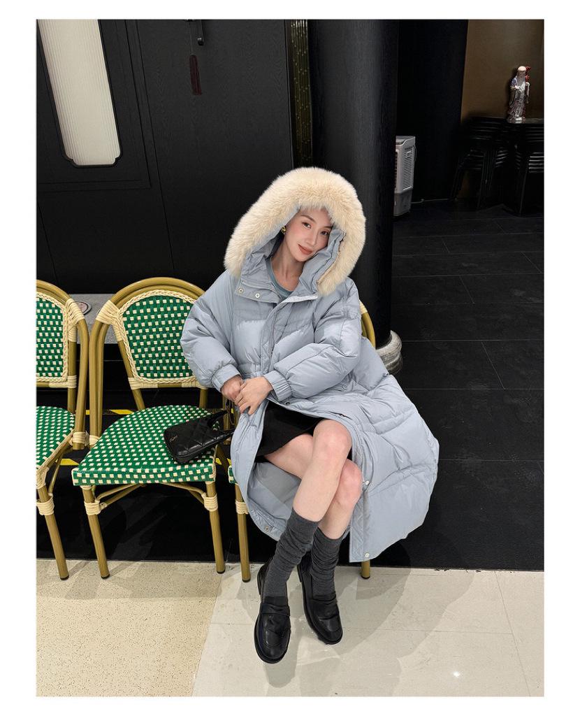 Longue Doudoune à Capuche pour Femme avec Fourrure de Renard Véritable, 90% Duvet de Canard Blanc, Longueur au-Dessus du Genou, Épaisse et Chaude