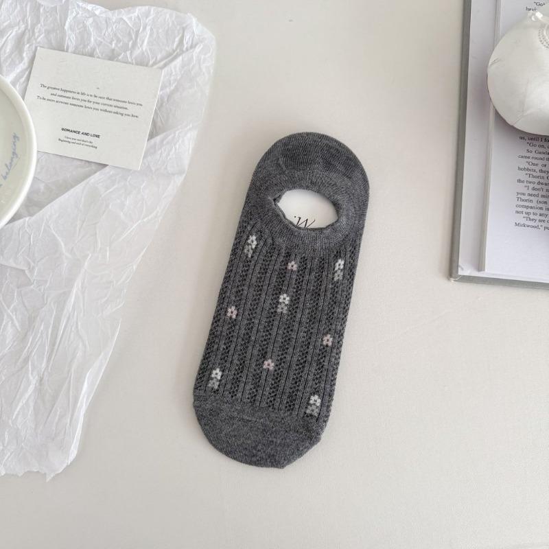 Summer Lightweight Mesh Boat Socks for Women with Floral Patterns, Shallow Cut, Invisible Design, Anti-slip, Non-slippery, Breathable Short Socks