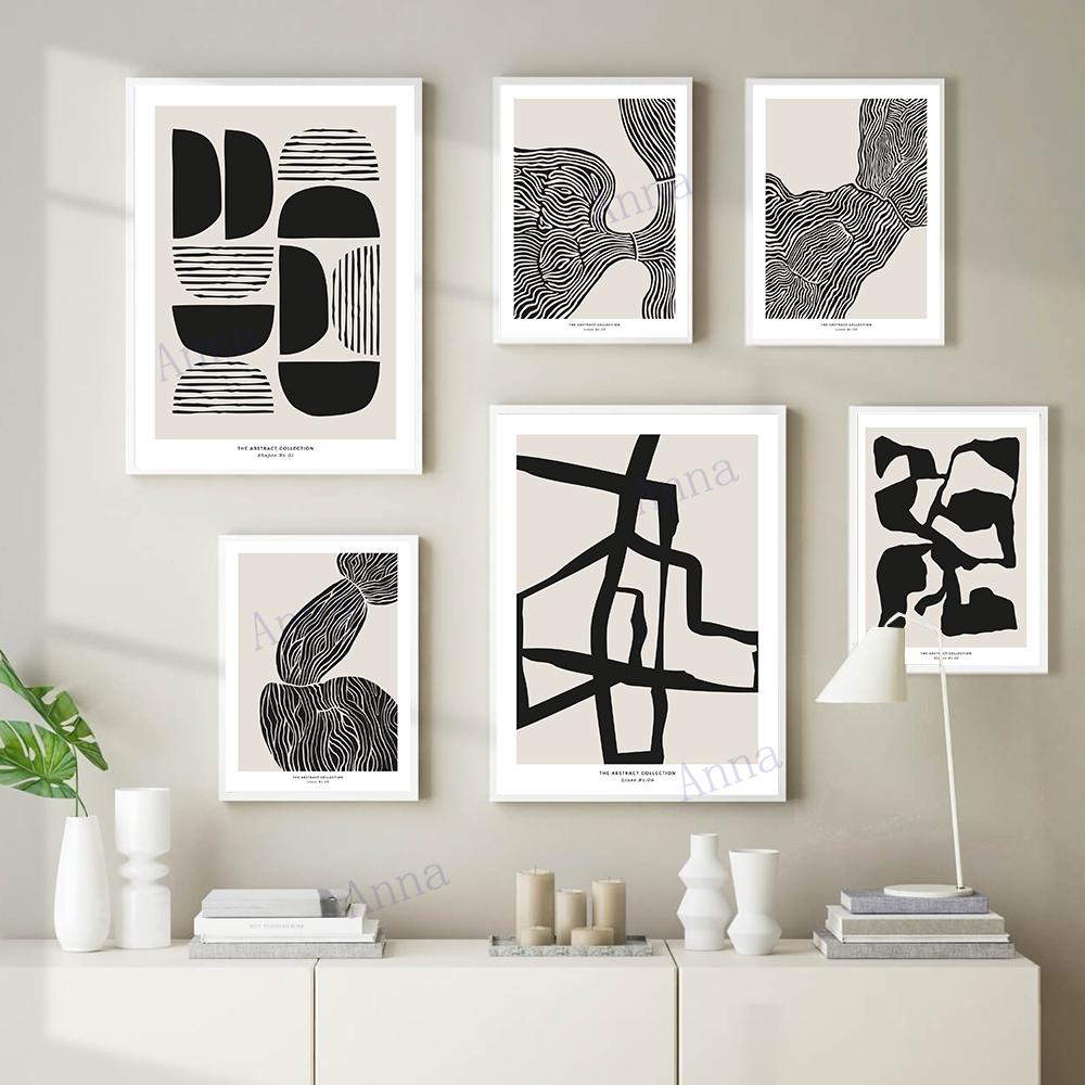 Minimalist Mid-Century Modern Geometric Art Line Poster and Print Canvas Pictures Wall Art Paintings for Living Room Home Decor