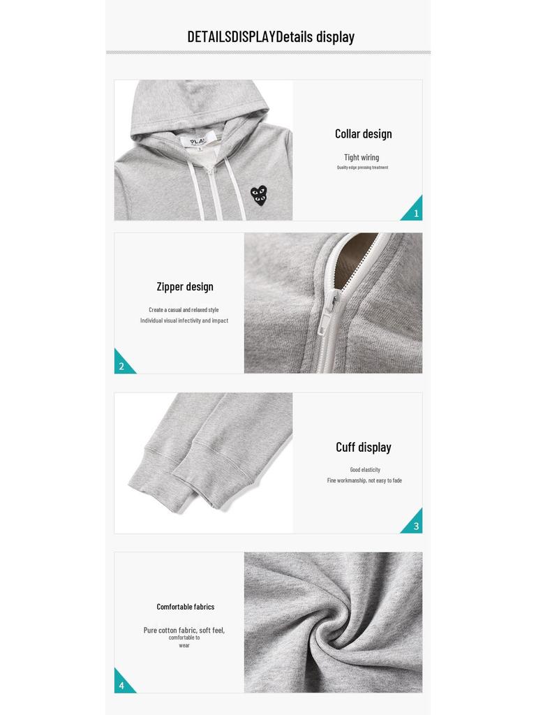 HEYPLAY Men's Japanese Trendy Cotton Hoodie - Layered White Heart Zipper, Autumn/Winter