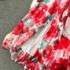 Summer Off Shoulder Gorgeous Flower Holiday Chiffon Dress Women Slash Neck Floral Print Elastic Waist Long Robes