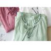 New Embroidered V-neck Summer Women Blosue Short Sleeve Loose T-shirt Ladies Sweet Solid Color Lace-up Shirts Office Clothing
