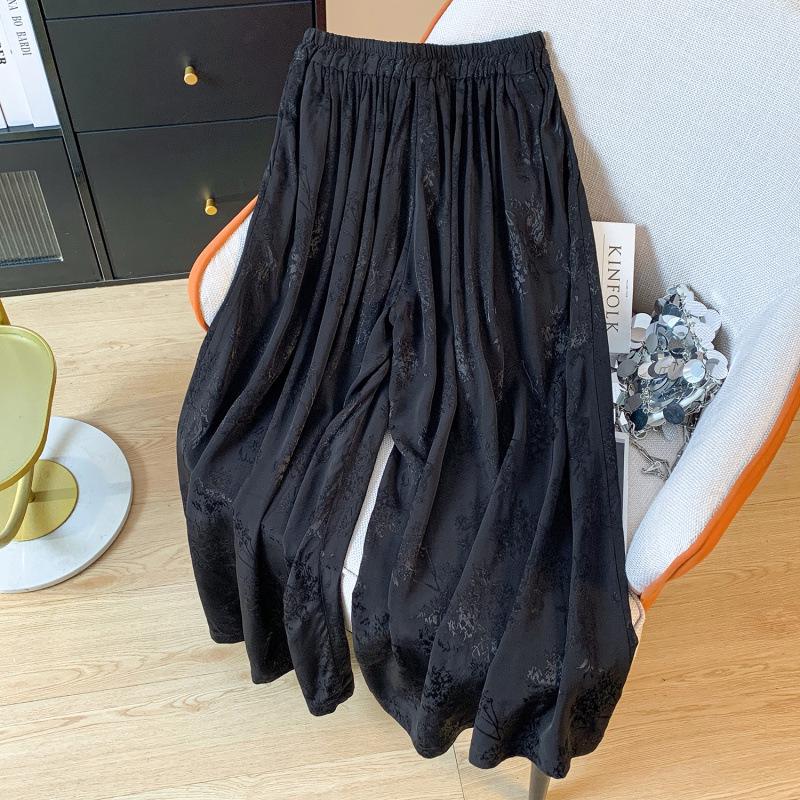 

High-End Black Tencel Jacquard Wide-Leg Skirt Pants - Stylish & Versatile for Spring/Summer L
