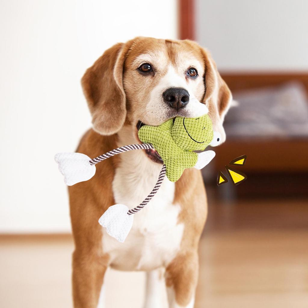 Plush Dog Toy Frog Shape Plush With Cotton Rope Squeaky Plush Dog Toys For Breed Puppy Teething Chewing Teeth Cleaning Keep Them
