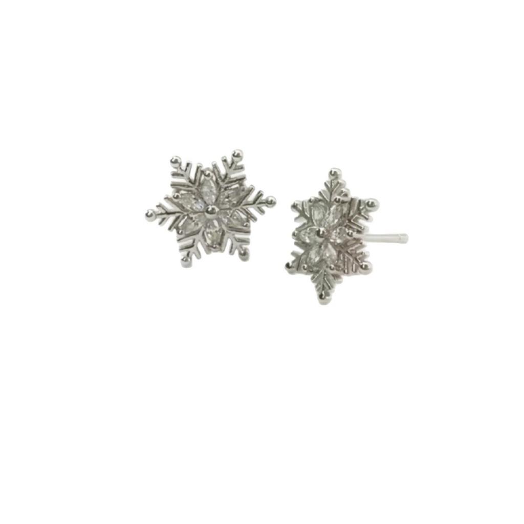 Ladylike Snowflake Stud Earrings – Elegant, Stone-Embellished Ice Flower Design for Women