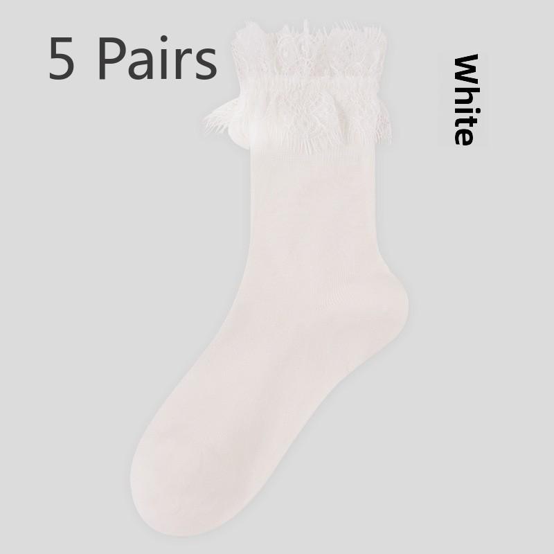 

5 пар милых носков кружевные кружевные женские носки средней длины корейские элегантные носки Henin 5 Pairs белый