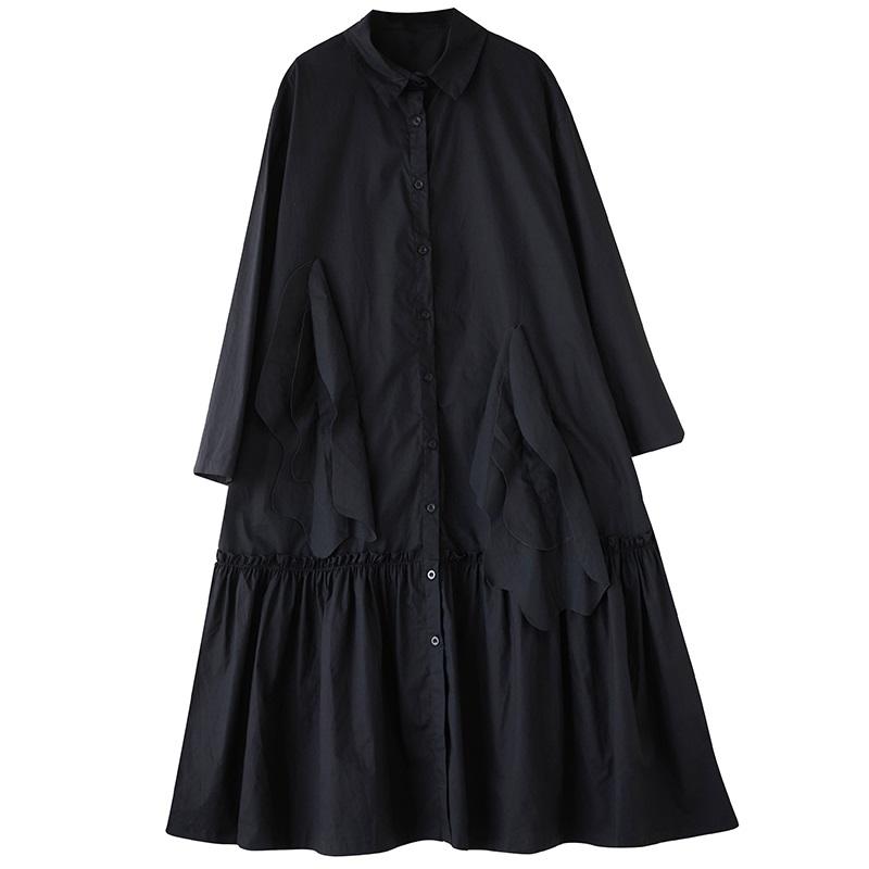 Langarm Plus Größe Baumwolle Vintage Rüschen neue Kleider für Frauen lässig locker Frühling Herbst Hemdkleid