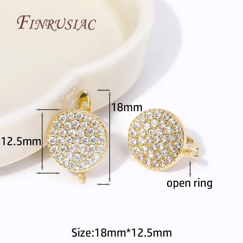 Fashion Shiny Cubic Zirconia Round Fastener Earring Clasps Hooks 18K Gold Plated Earring Hooks For DIY Women Ear Jewelry Making