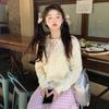 Gentle Korean Hollow Lace-up Crew Neck Knitted Sweater for Women's Autumn Wear Atmosphere Sweet and Cute Style Short Top