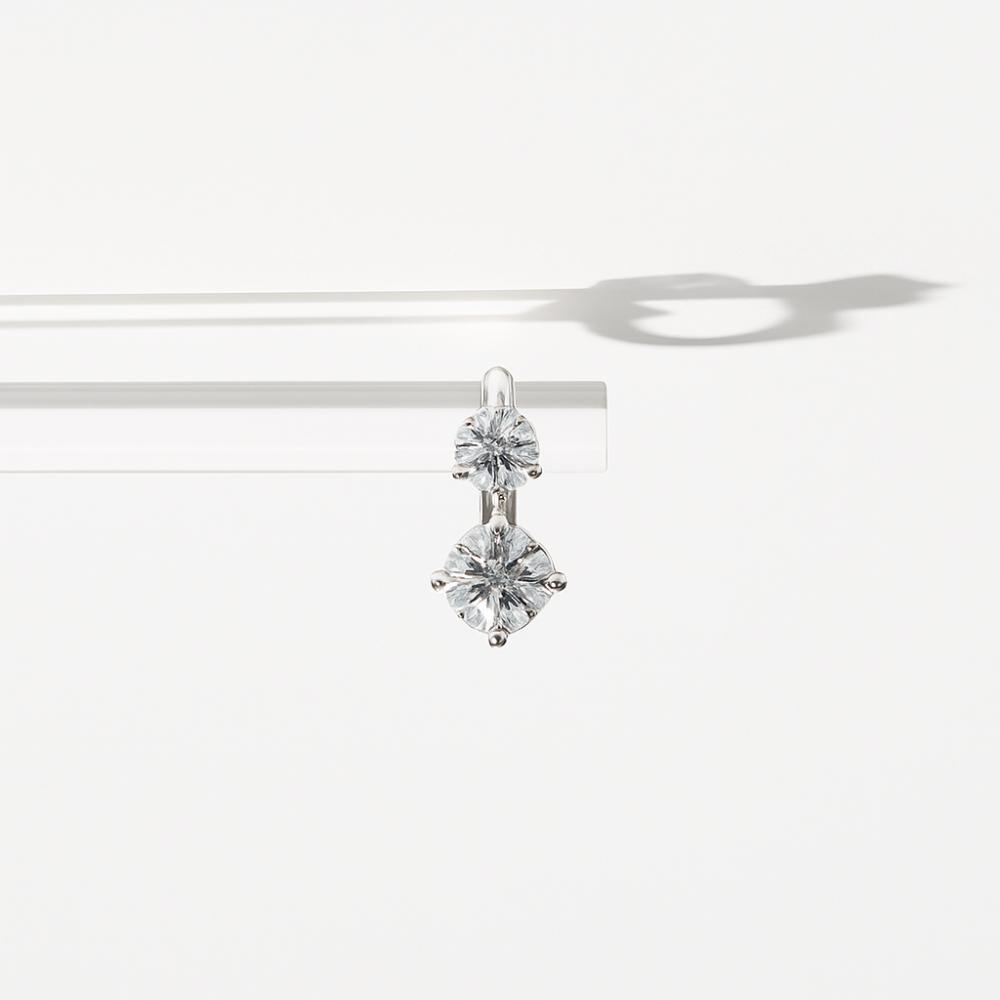 S925 Silver Dual Cubic Shine Huggie Earrings by Haniel – White, One-Touch Design, From Korea