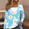 Tops for Women Floral Print Long Sleeve Fake Two‑Piece Top Fall Casual Slim Pullover Women's Long Sleeve Top