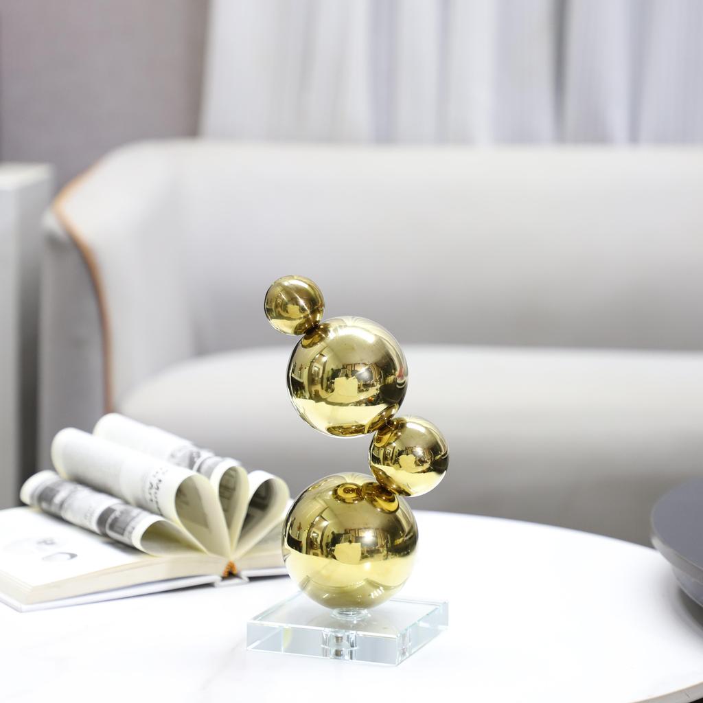 Metalen Decoratie Beeldjes Metalen Bollen Stapel Kunstwerken Gouden Bal Metaal Ambacht Geometrische Sculptuur Woondecoratie Accessoires