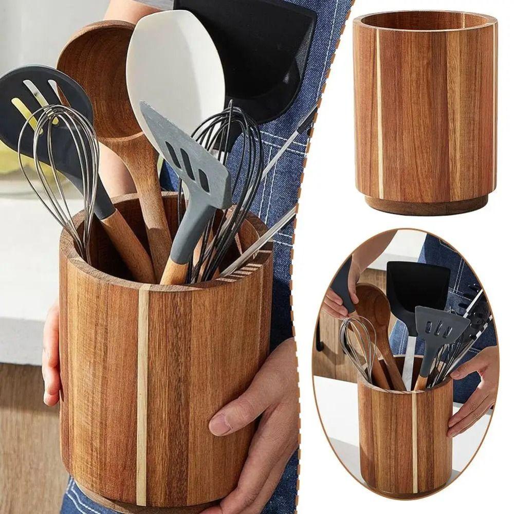 Wooden Kitchen Utensil Holder 16.5cm Large Fork Organizer Tableware Storage Shelf  Spoons Organizer