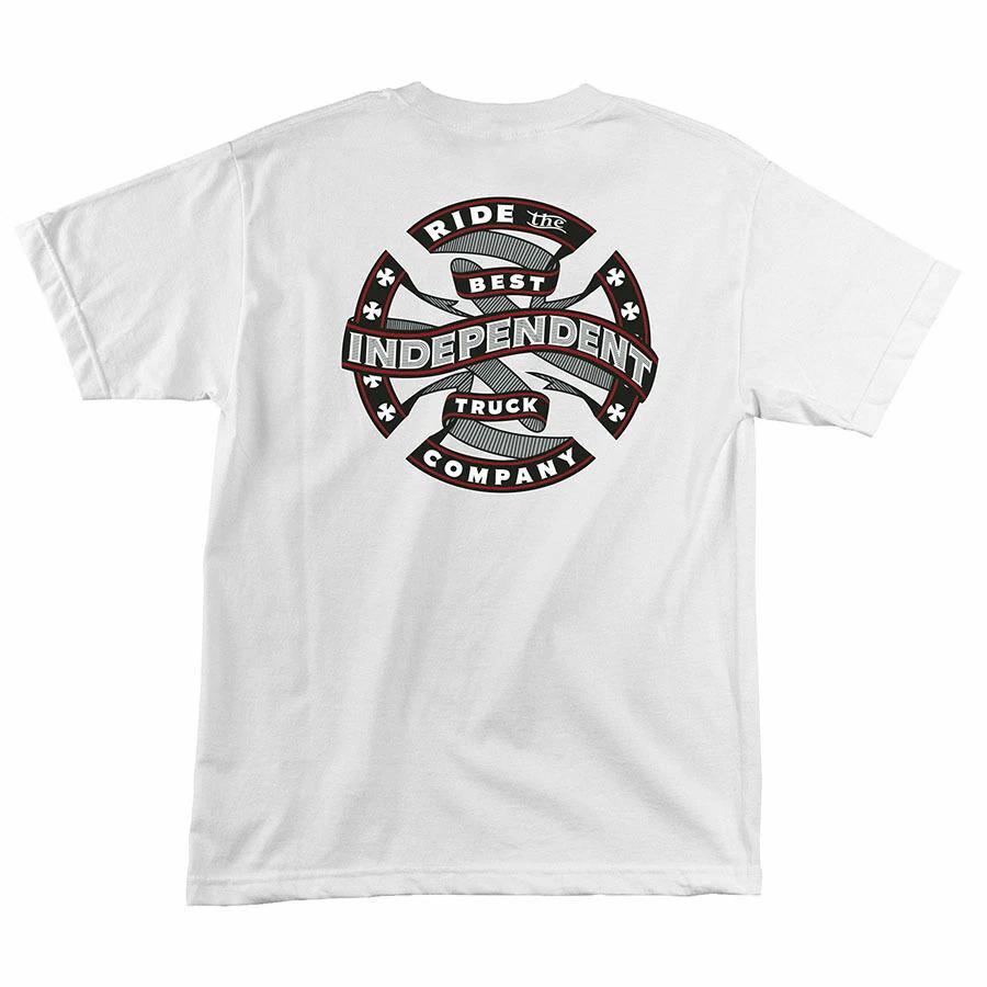 Independent Trucks RIBBON CROSS Skateboard T Shirt WHITE M