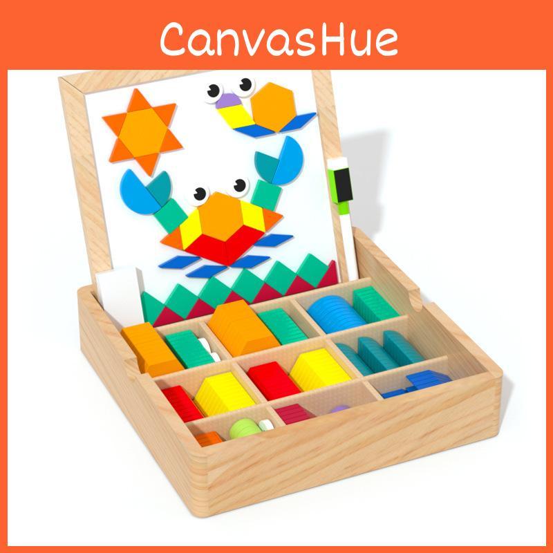 Kids Magnetic Wooden Puzzle Board Geometric Building Blocks Skills Cognitive