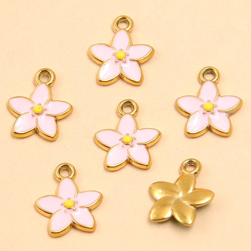Gold Enamel Flower Pendant Charm for DIY Necklaces & Bracelets