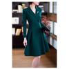Tooxika New Solid Color Long-sleeved Dress Elegant Professional Style Suit Collar Waist Large Swing Skirt