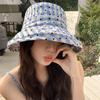Love plaid bucket hat women's spring summer versatile washbasin hat big brim sunshade sunscreen hat tide