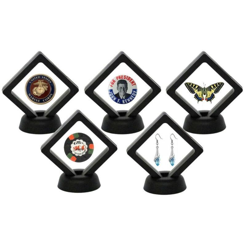 Floating Challenge-Coin Medal ANY Coin Holder Display Case2*Display Stand