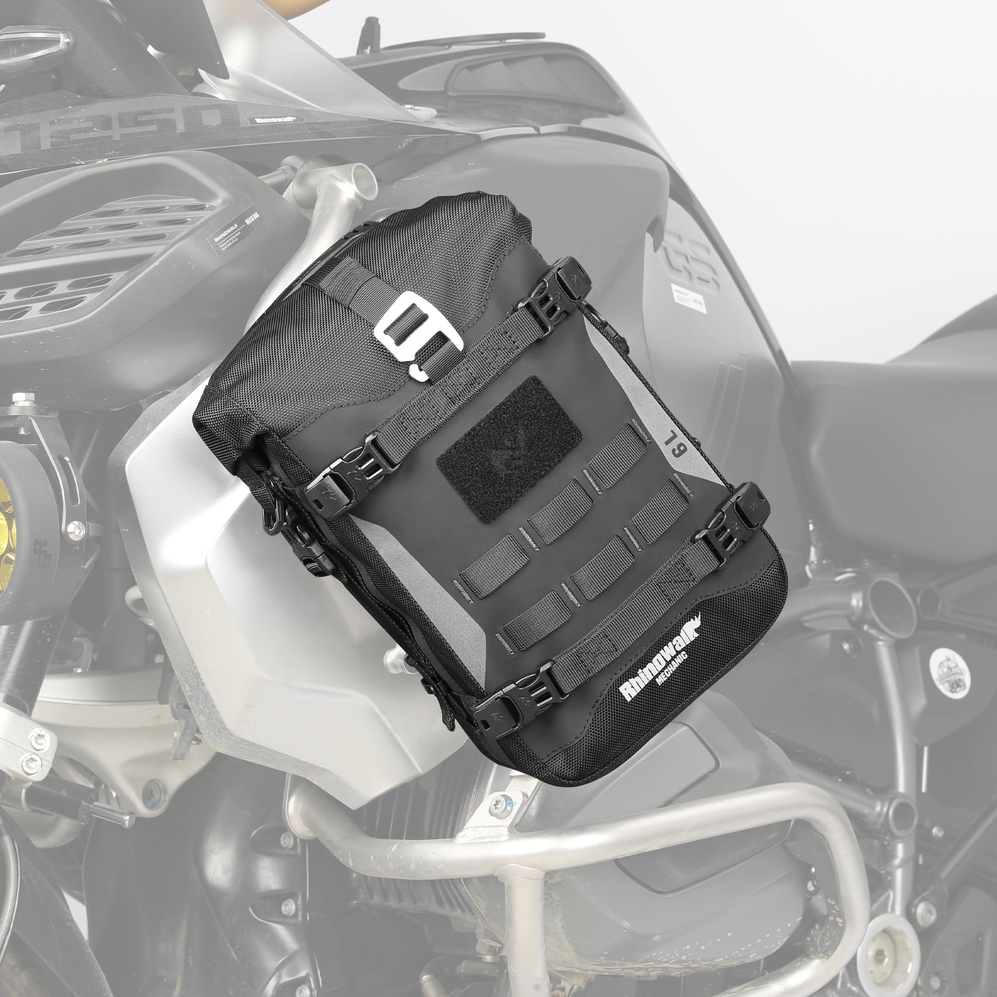 

Rhinowalk Motorcycle Front Bumper Bag + Waterproof Side Bags + Saddle Panniers + Tail Bag MOLLE System Compatible Motor Accessories (Black)