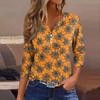 Damesmode Casual Halloween Print V-hals Korte Mouw Decoratieve Knop Driekwart Mouw T-shirt Top