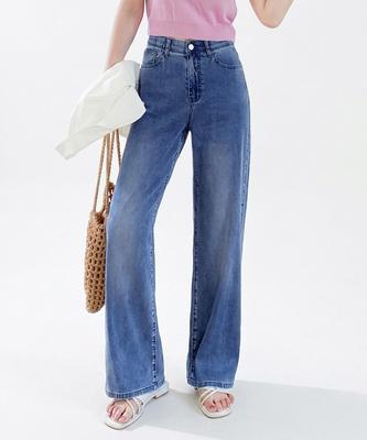Jinmania Women'S Cool Touch Wide Denim Pants [Summer Season] Middle Blue
