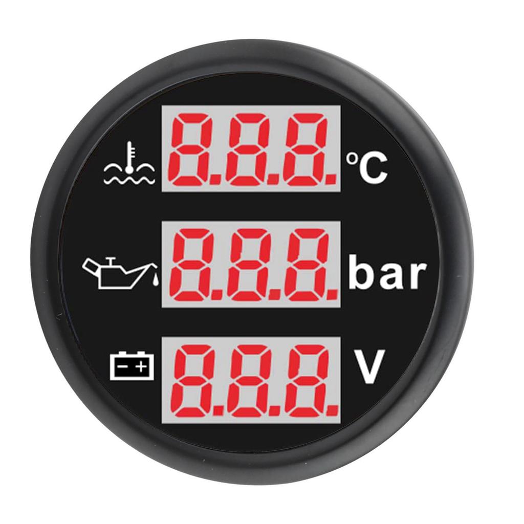 3 In 1 Instrument Sensor Kit Engine Coolant Temperature Oil Pressure Meter Battery Voltmeter for Car Boat 52mm Digital