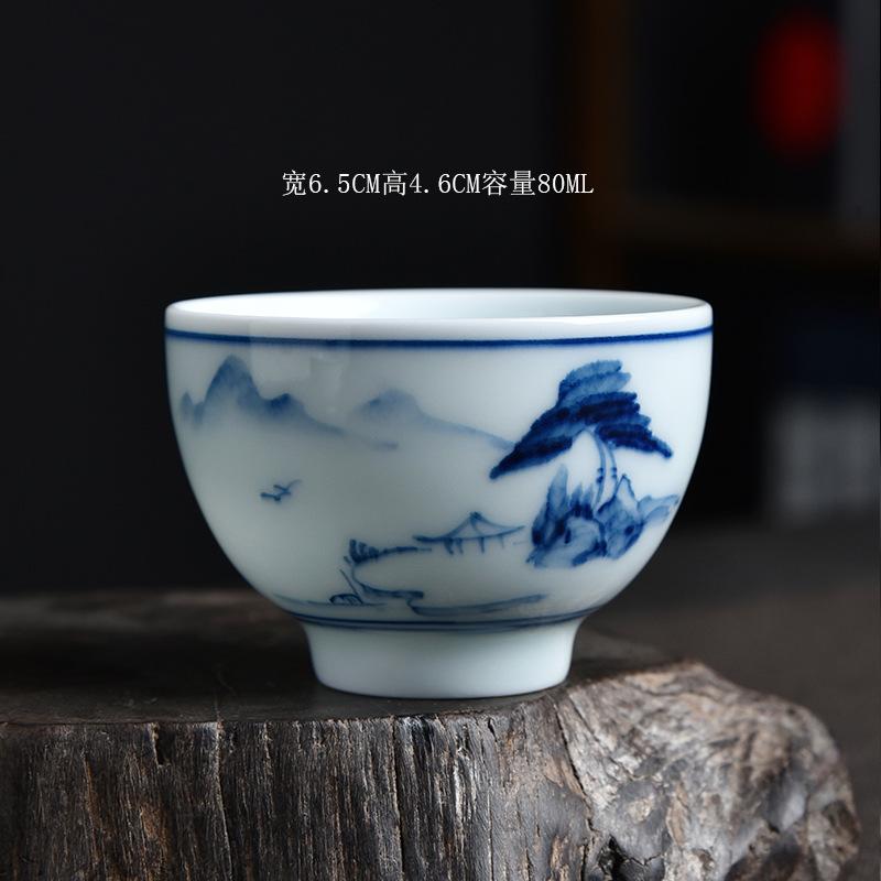 Hand-painted Ceramic Tea Cup Master Cup Single Cup Household Kung Fu Tea Set Small Cup Blue and White Underglaze Color Tea Bowl