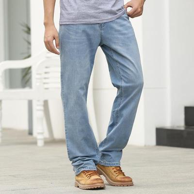 Summer Spring Soft  Men's Jeans Fashion Loose Straight Pants  Waist  Casual Trousers Plus Size 28-30