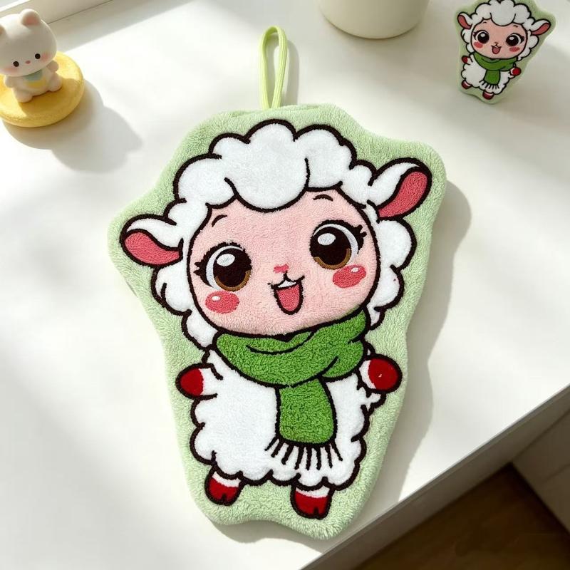 Cute Cartoon Sheep Shaped Hanging Hand Towel Thick Absorbent Soft Lint Free For Kitchen Bathroom Daily Use