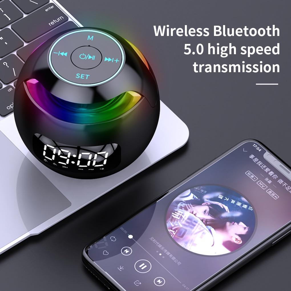 Bluetooth-kompatibel 5,0 Lautsprecher mit LED Digital Wecker Musik Player Drahtlose Ball Form Uhr Lautsprecher Mini BT Lautsprecher