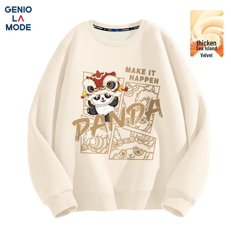 GENIOLAMODE Men's Chinese Trend Panda Fleece Lined Crewneck Sweatshirt