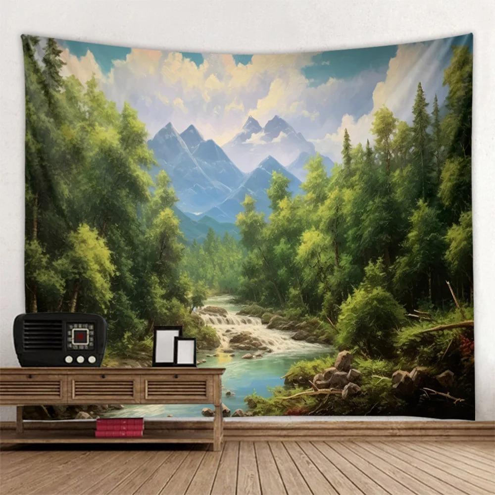 Home Decor Forest Stream Water Wall Hanging Landscape Oil Painting Tapestry Bohemian Art Living Room Bedroom