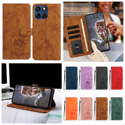 8-Color Owl Embossed Pattern Wallet Case for Motorola Moto E13 E20 G05 G54 Edge 40...Series,Flip Card Design