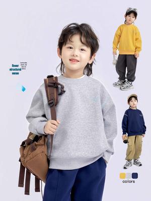 2025 Spring & Autumn Kids' Korean Fashion Sweatshirt: Boys' Long-Sleeve, Round Neck Pullover for Big Kids